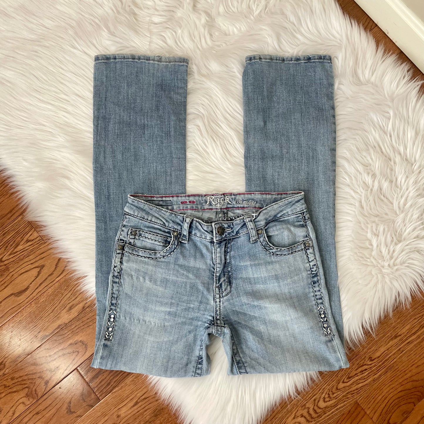 #newitem wrangler studded boot cut jeans 5