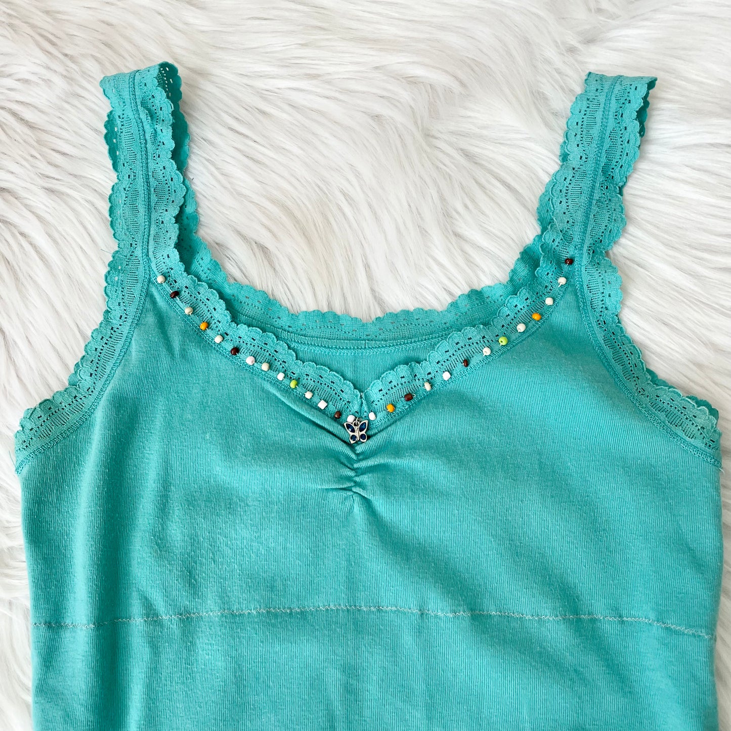 aerie mint green beaded lace trim cami L