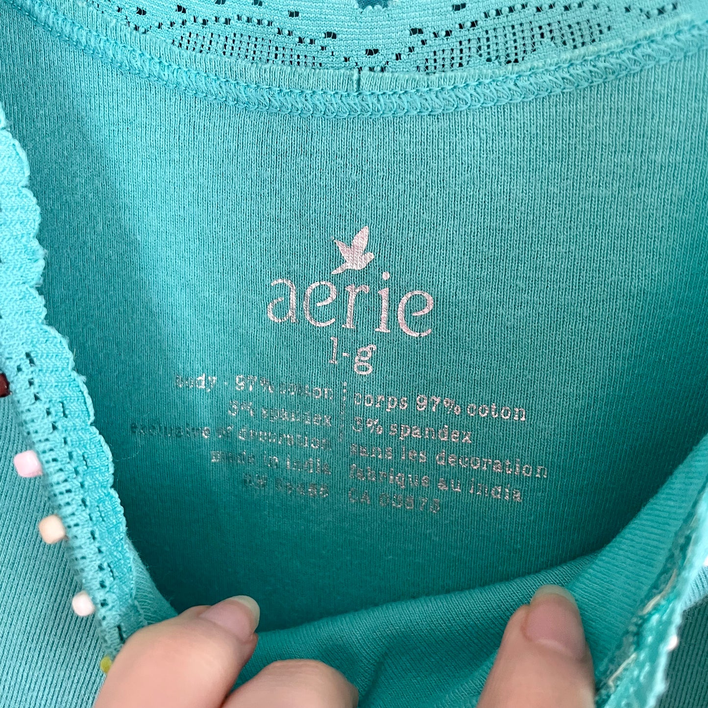 aerie mint green beaded lace trim cami L