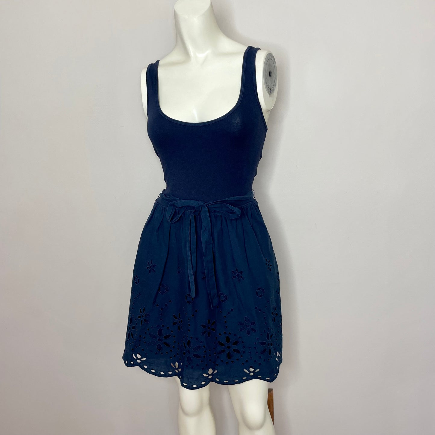 mango navy eyelet babydoll summer dress S