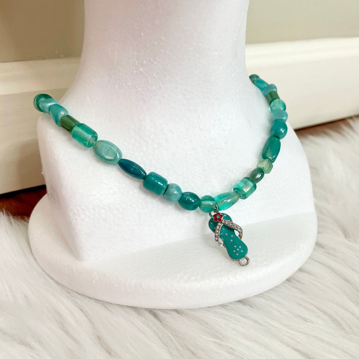 handmade tropical green beaded necklace