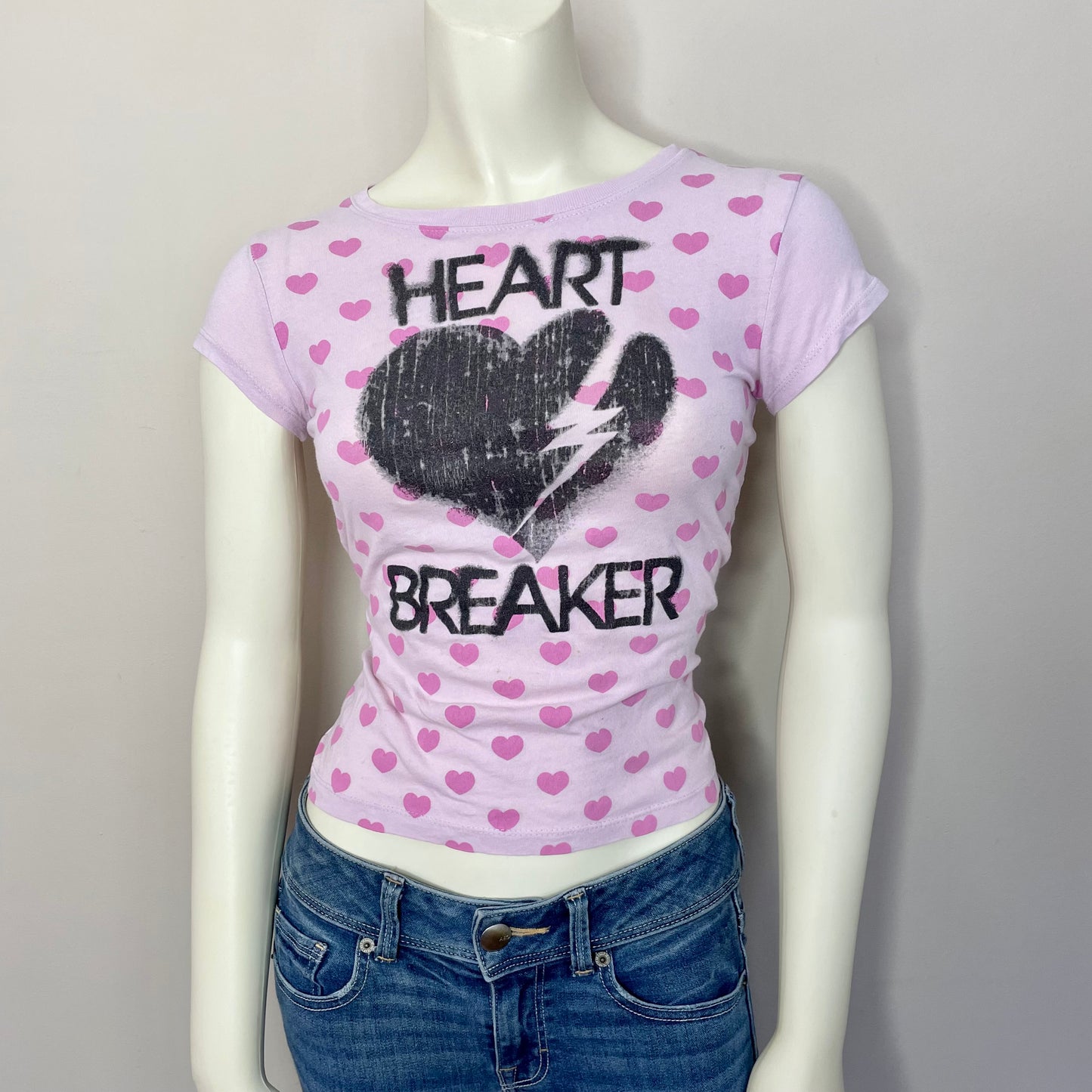 modern lux pink heart baby tee XS