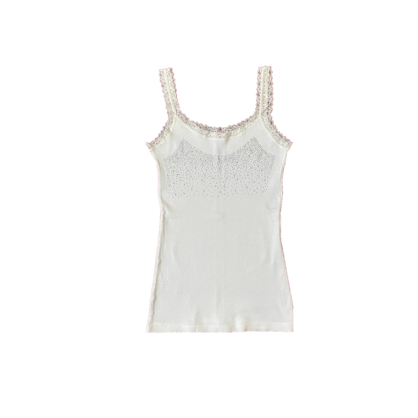 vintage y2k white rhinestone lace trim cami