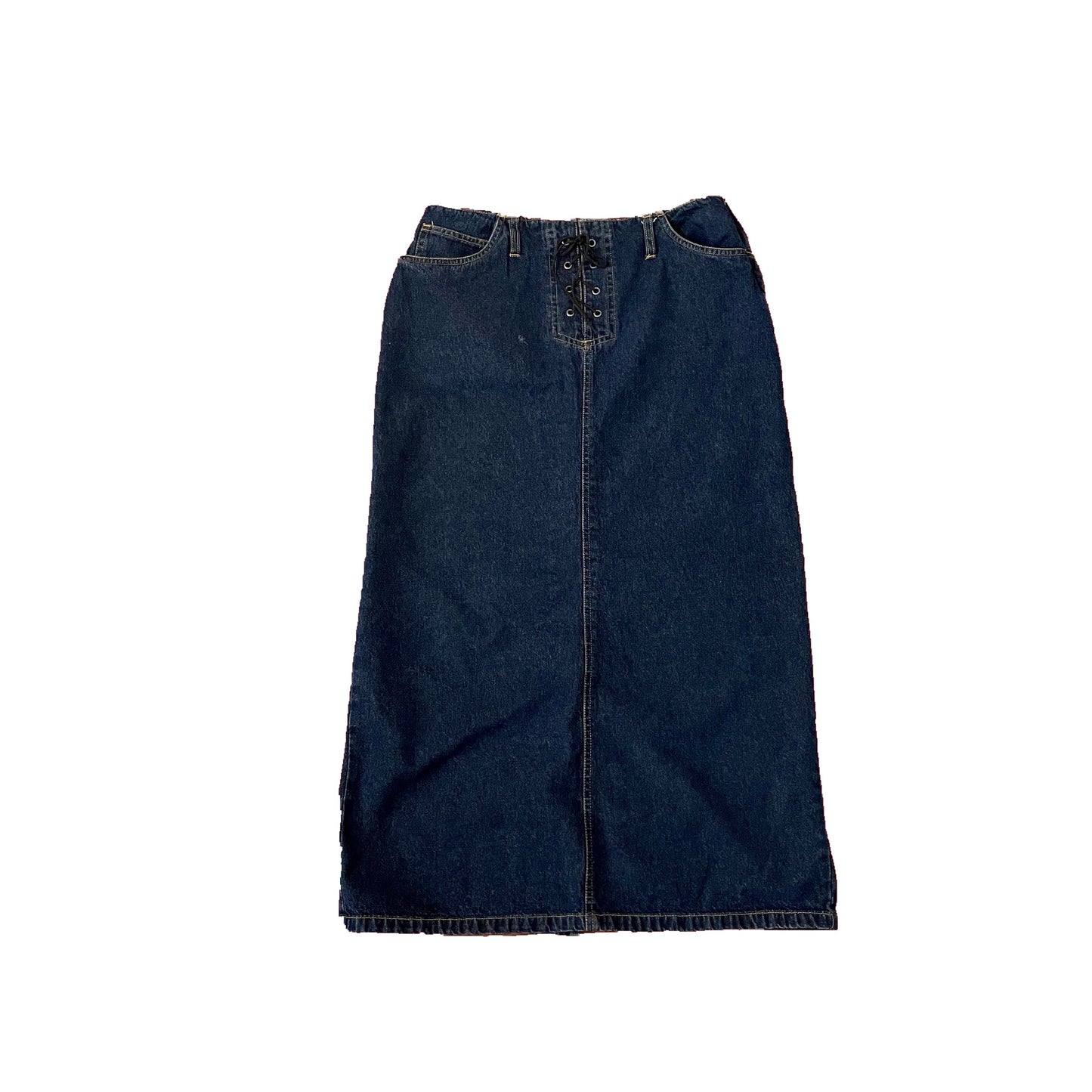 bill blass maxi lace up denim skirt