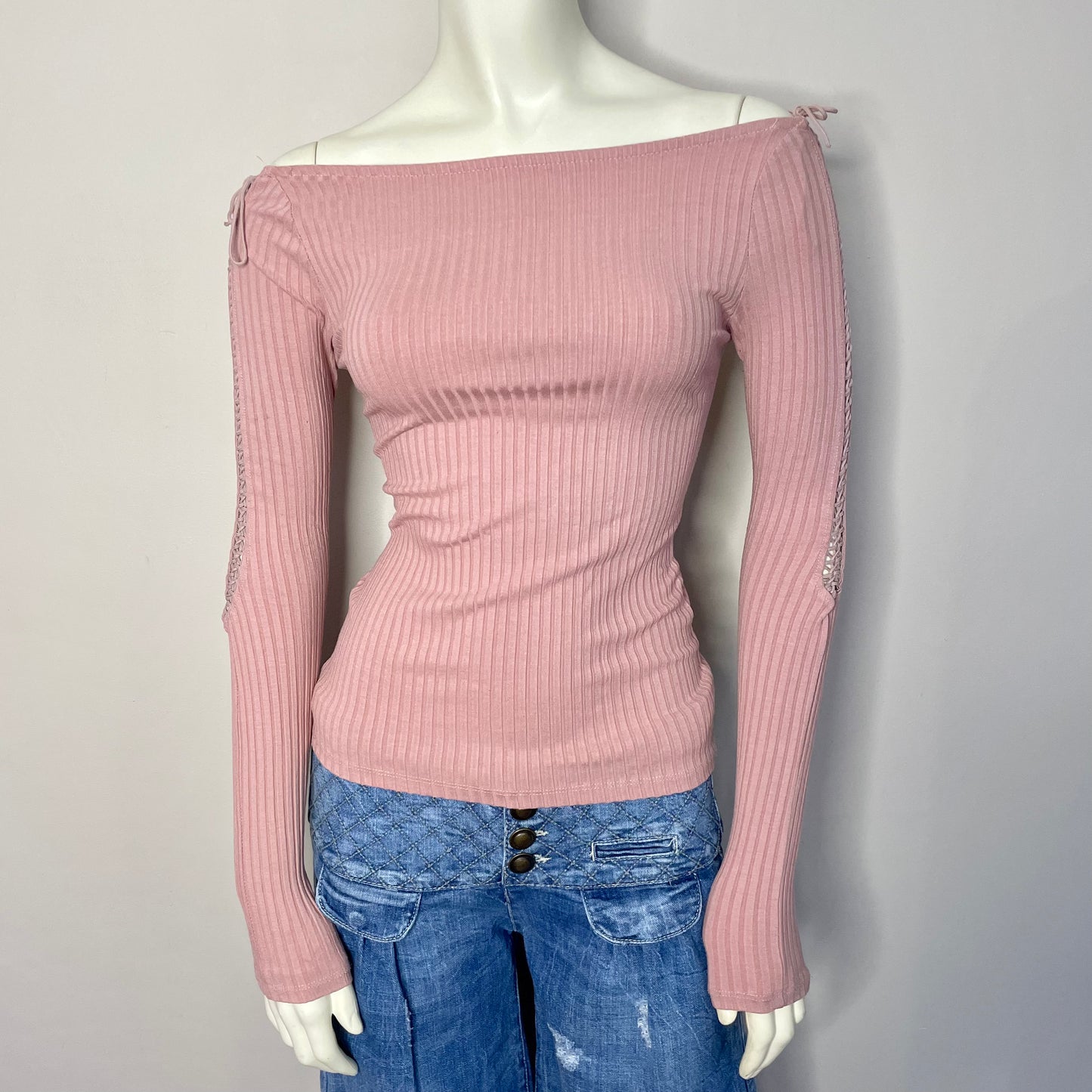 stradivarius pink off shoulder long sleeve top S