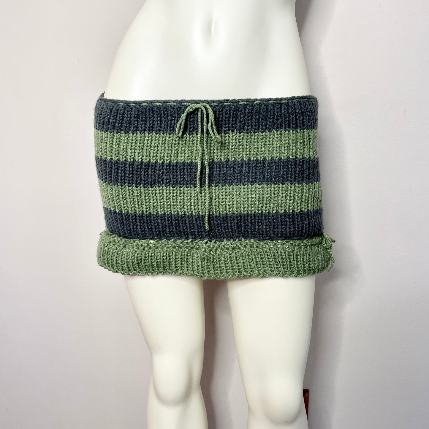 handmade green striped mini skirt XS