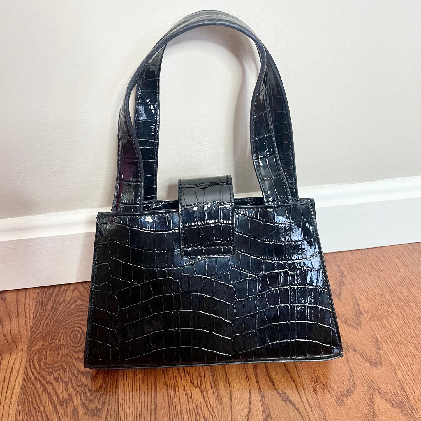 guess black faux crocodile bag
