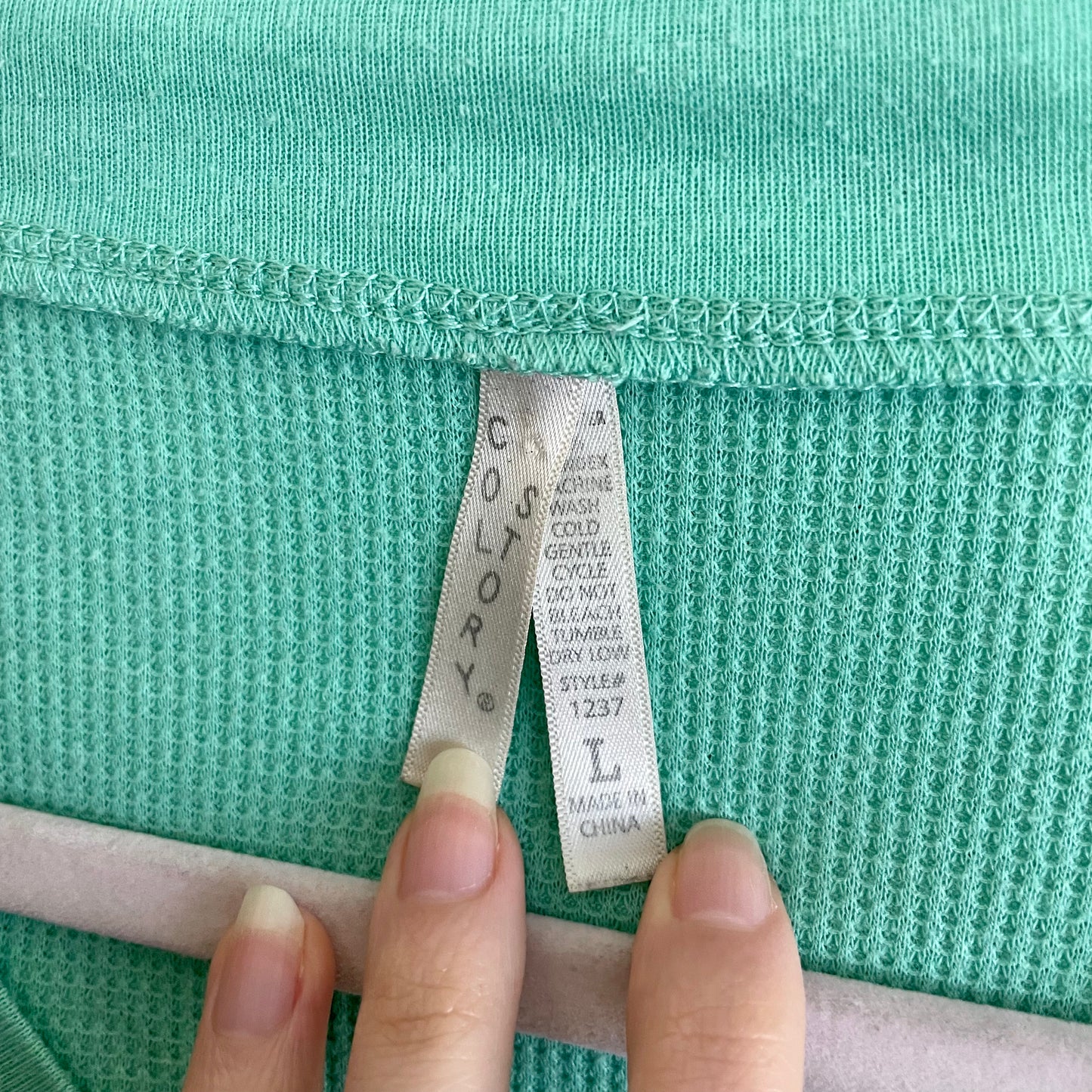 color story mint green button sleeve top L