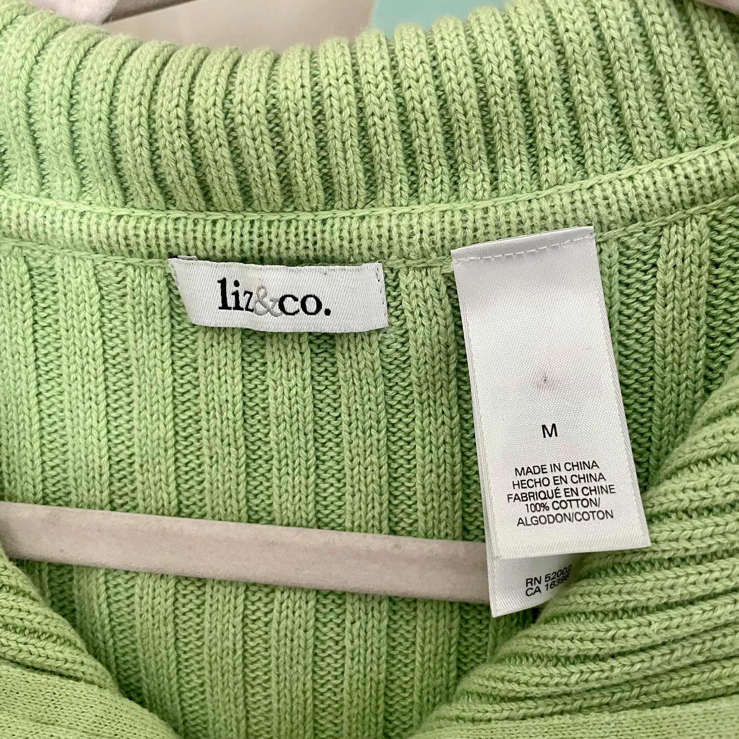 liz claiborne mint green fold over neckline sweater M