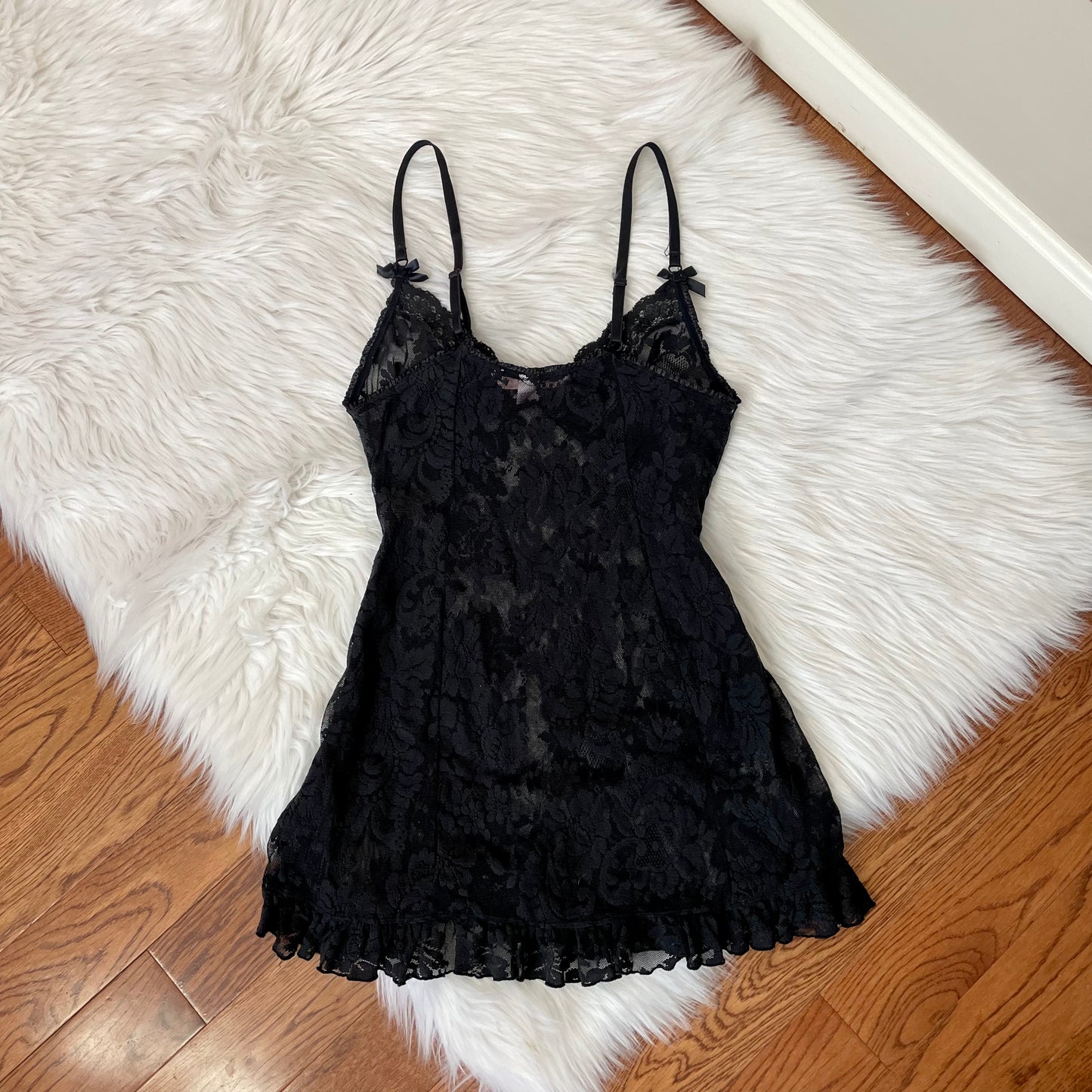 victoria’s secret black lace babydoll slip dress L