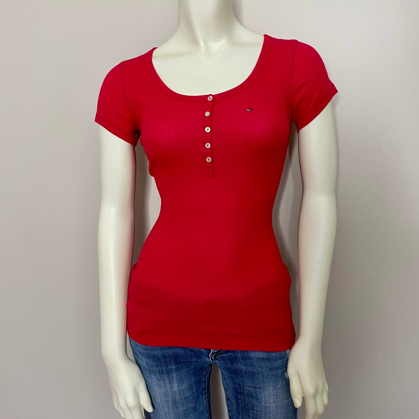 tommy hilfiger red henley top S