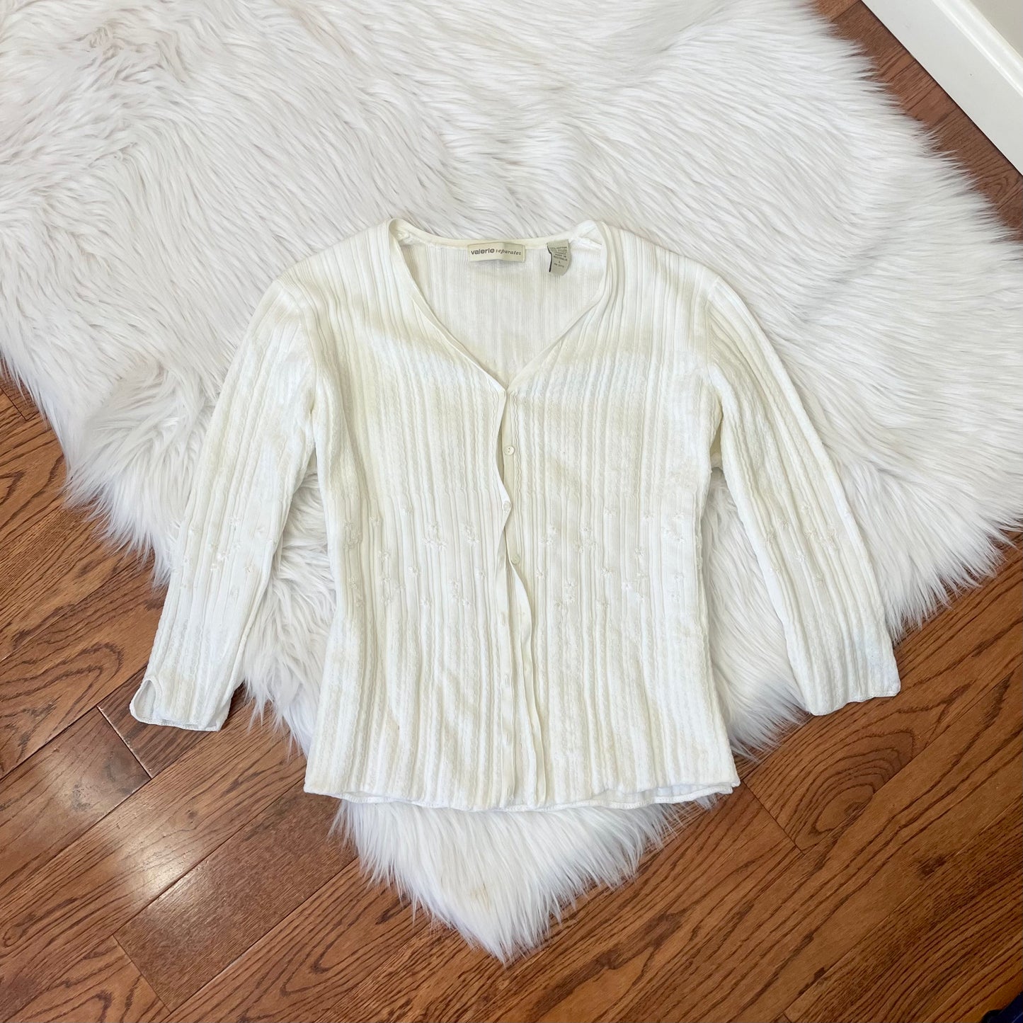 valerie white babydoll beaded cardigan L