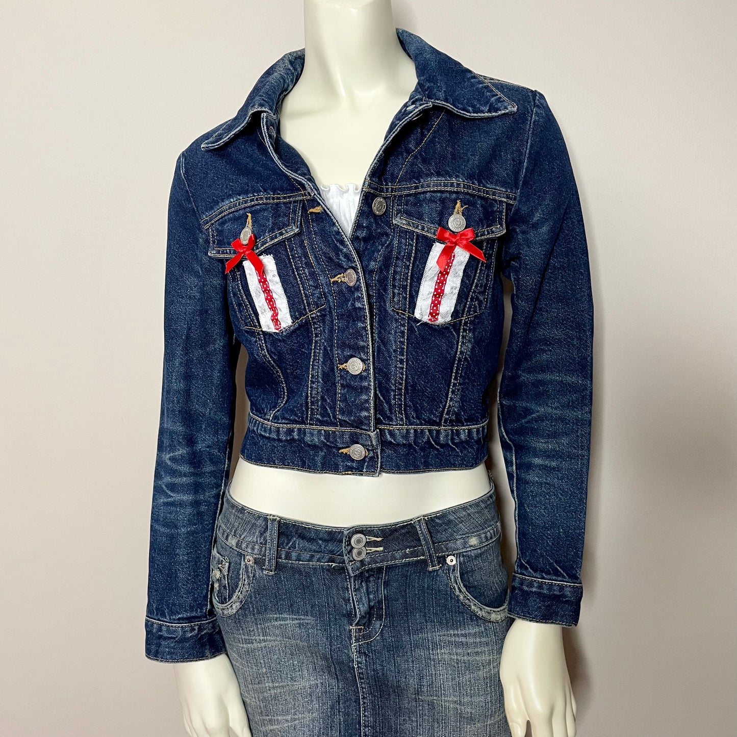 paris blues bow jean jacket XS