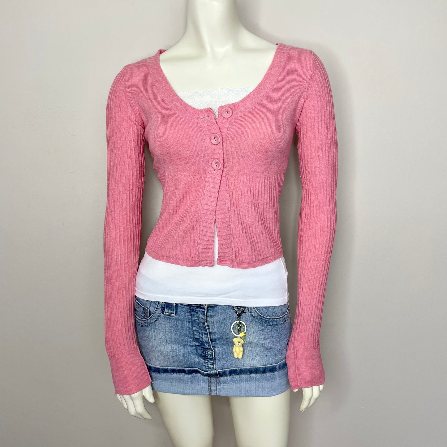 mango pink babydoll cardigan sweater XS