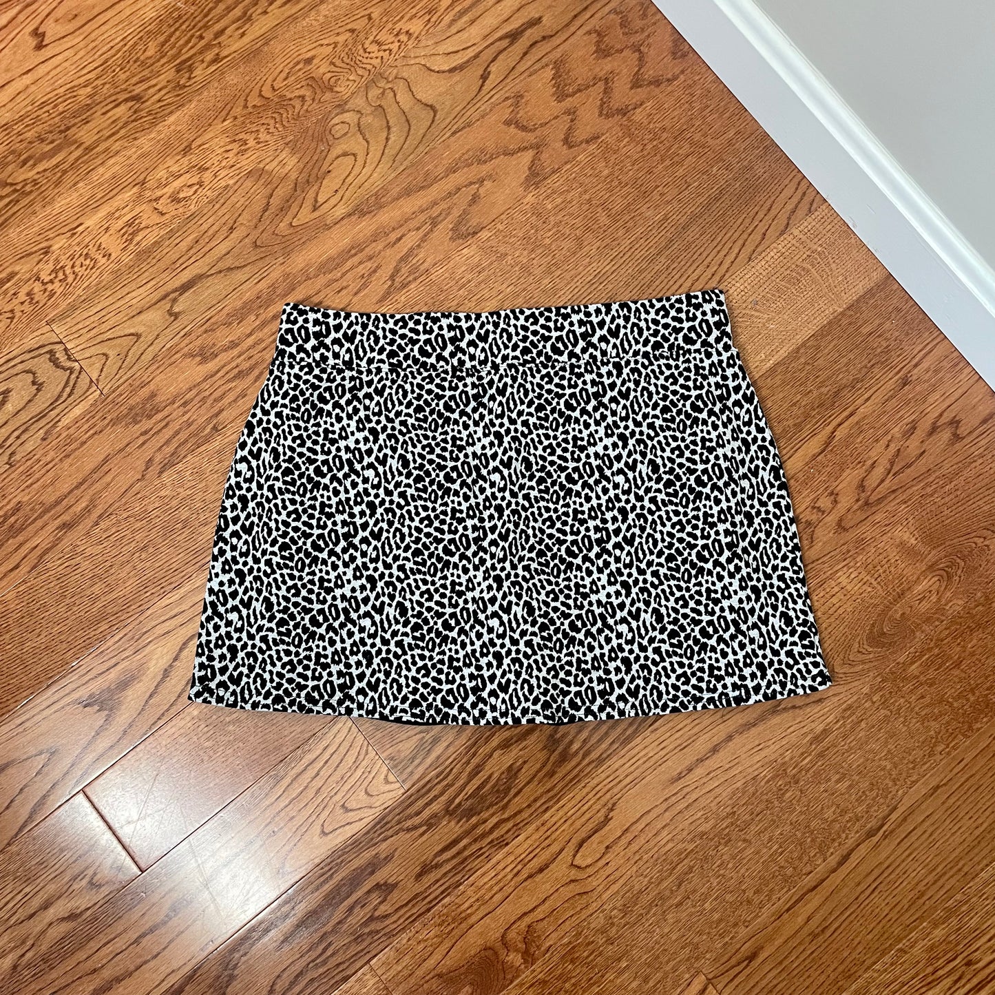 talbots black cheetah mini skirt S