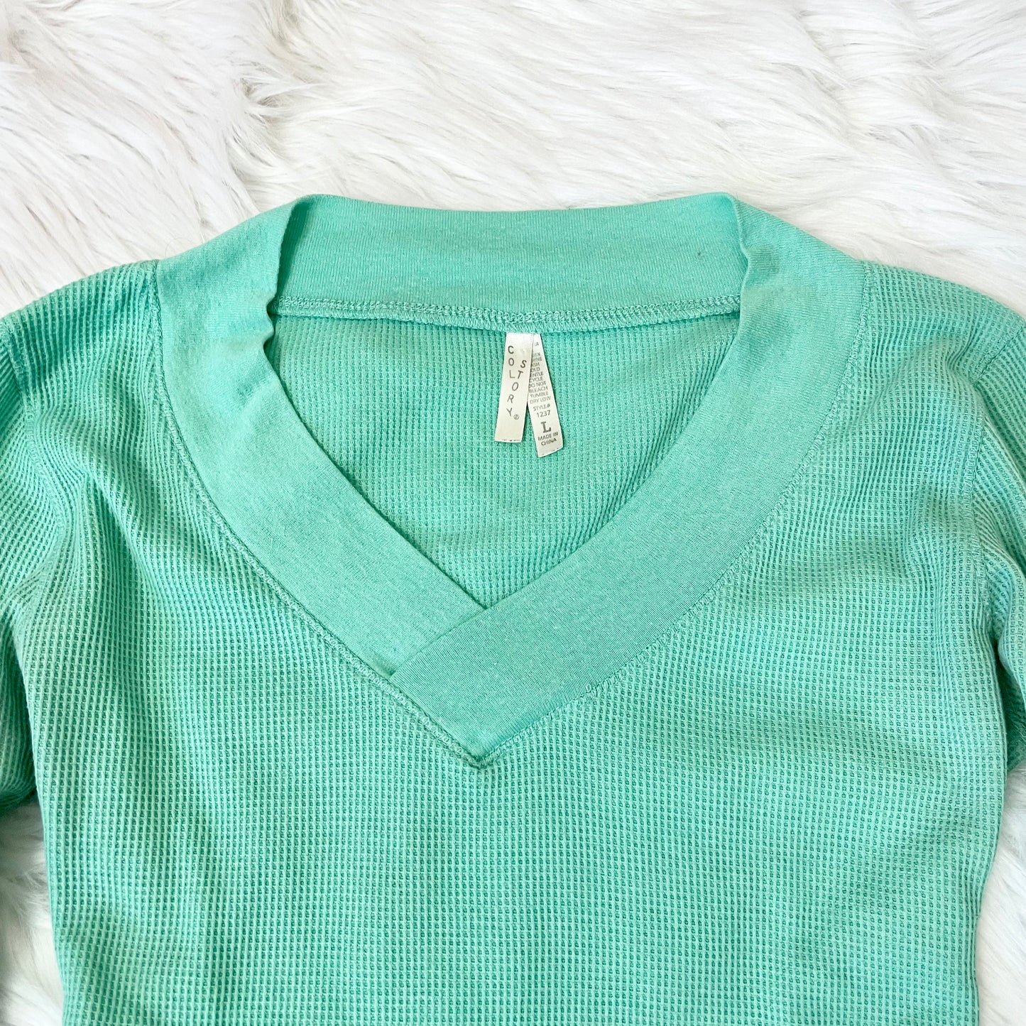color story mint green button sleeve top L