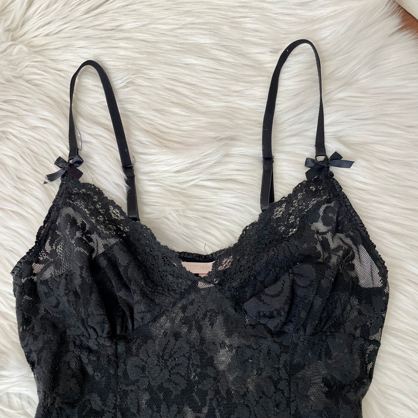 victoria’s secret black lace babydoll slip dress L