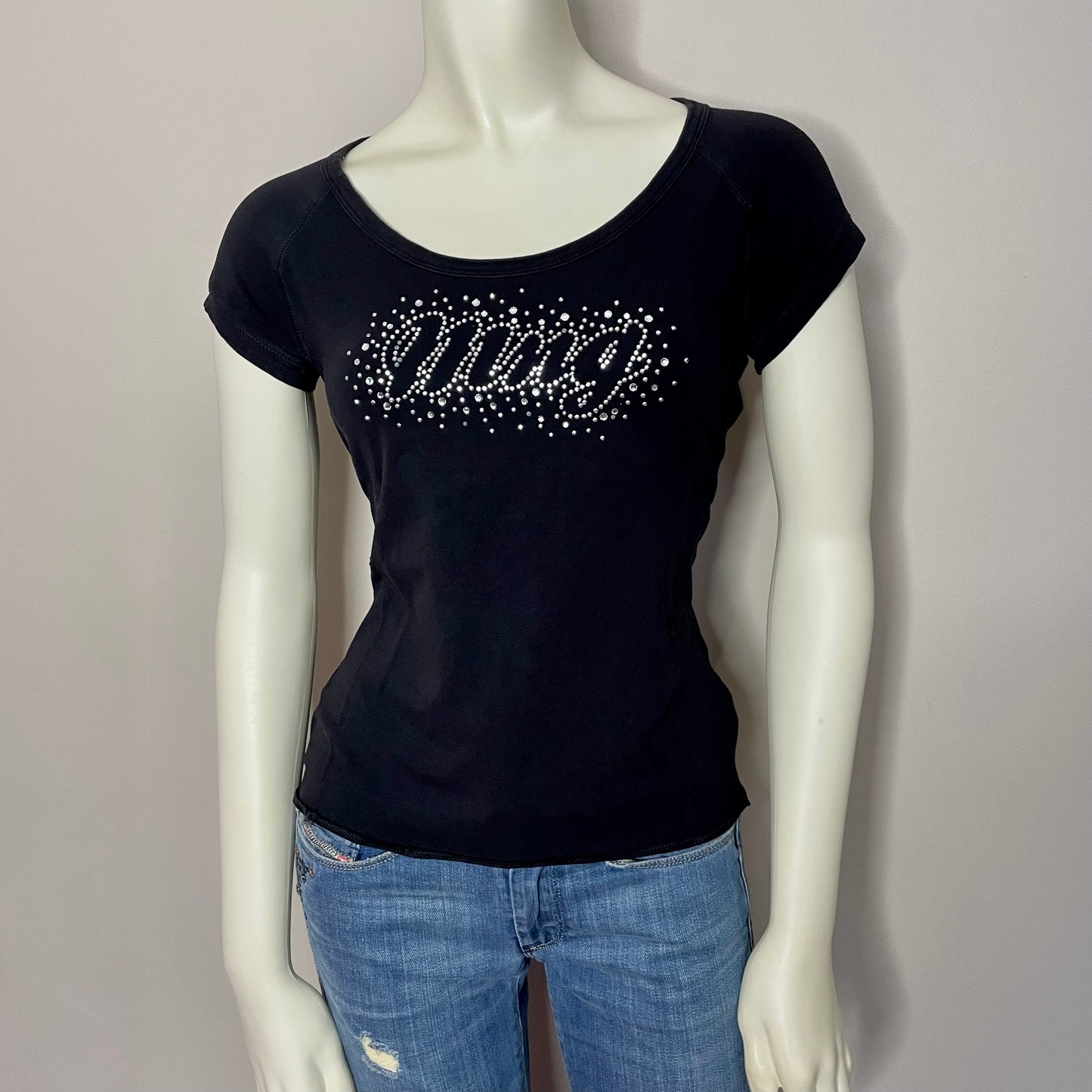 mango black rhinestone baby tee S