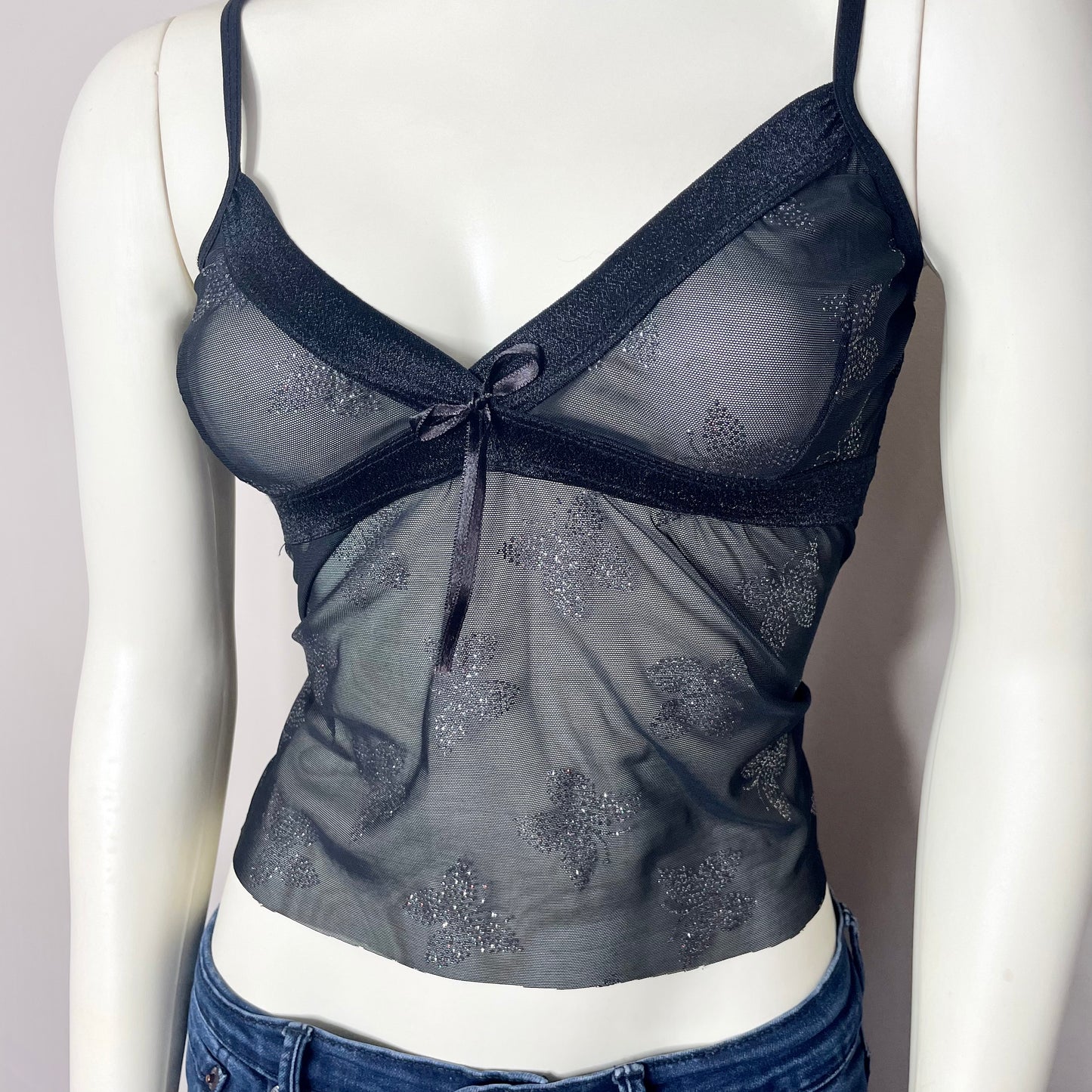 y2k black mesh babydoll sheer cami M