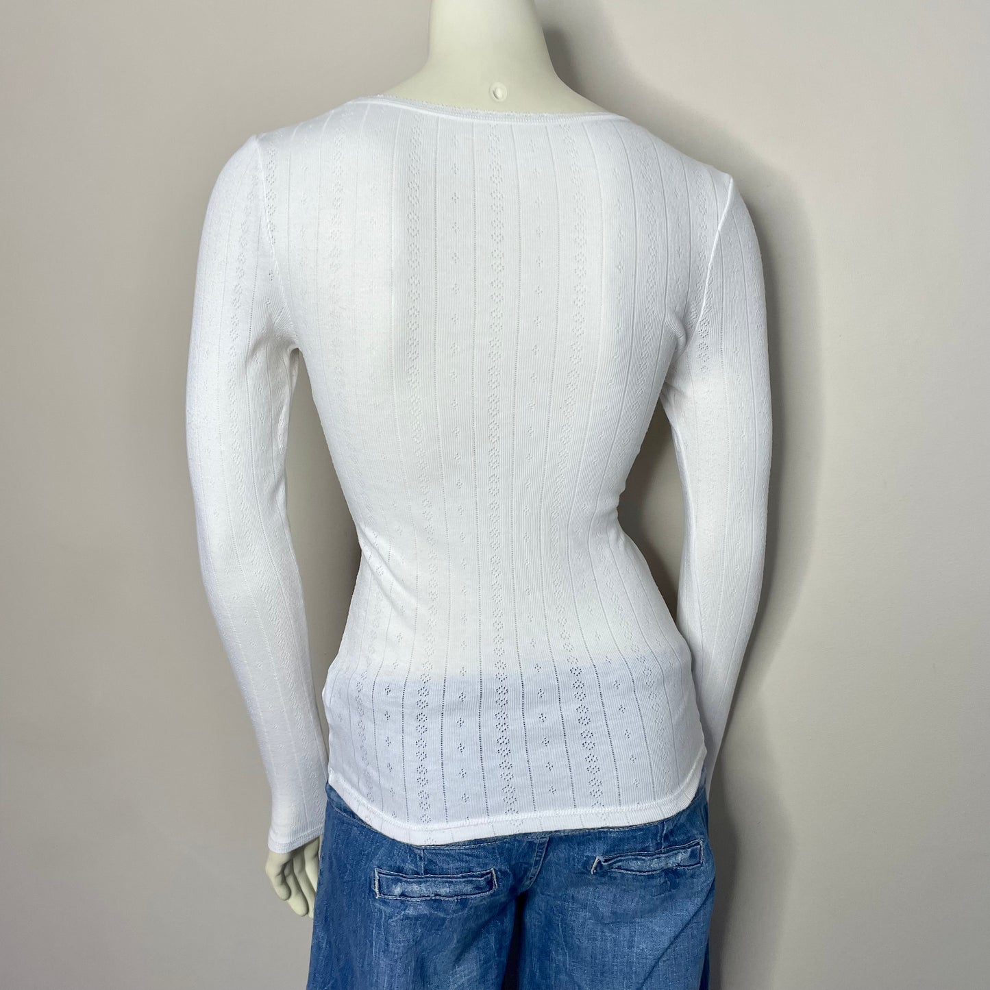 m&s white pointelle bow top S