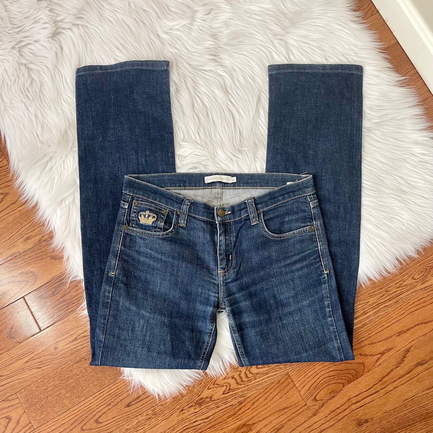 cache embroidered crown boot cut jeans 8