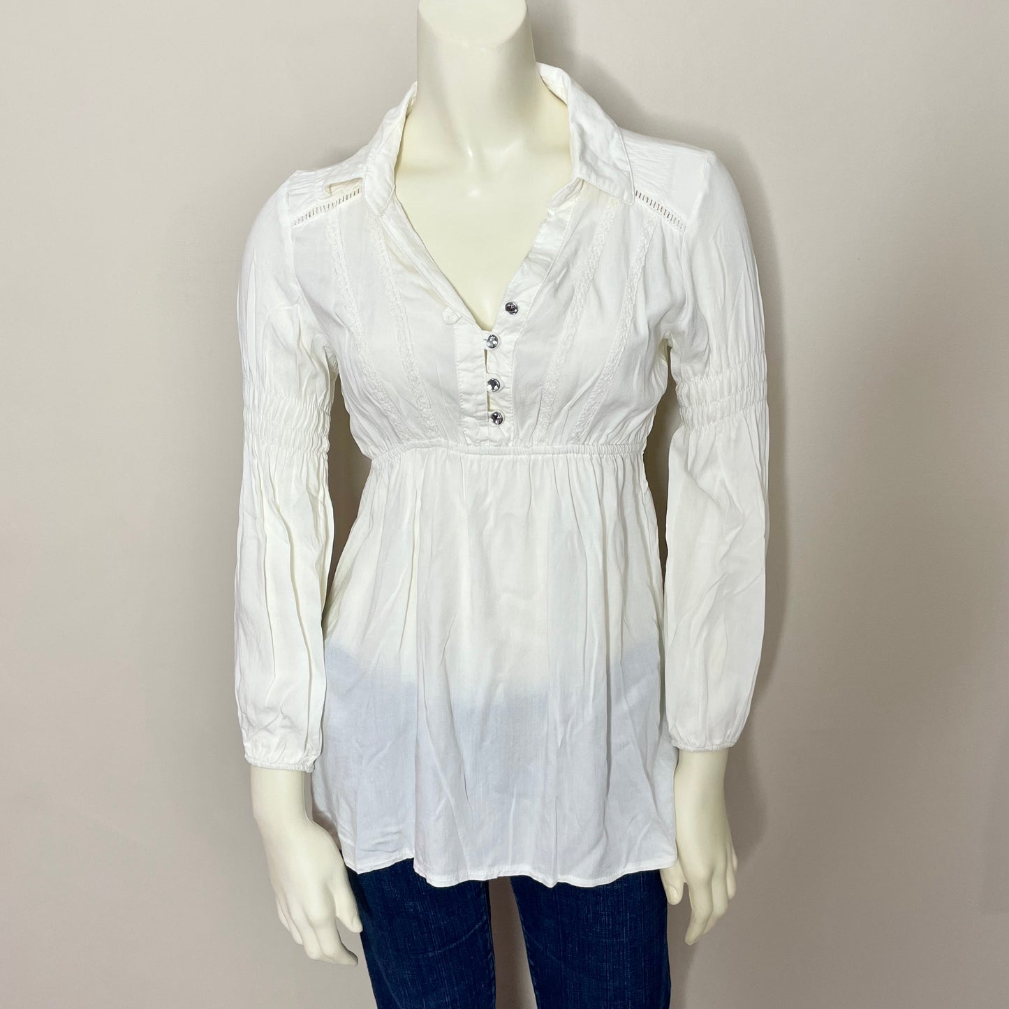 allred white babydoll blouse XS