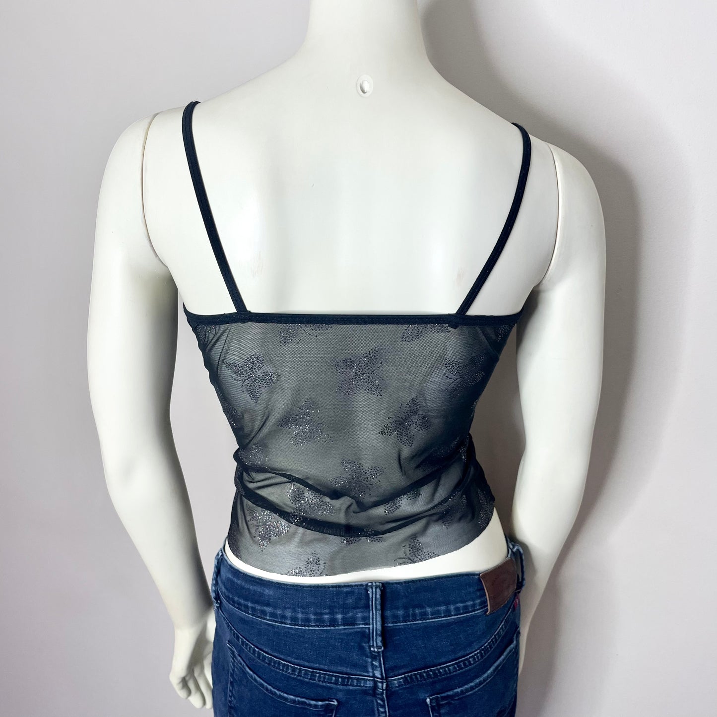 y2k black mesh babydoll sheer cami M