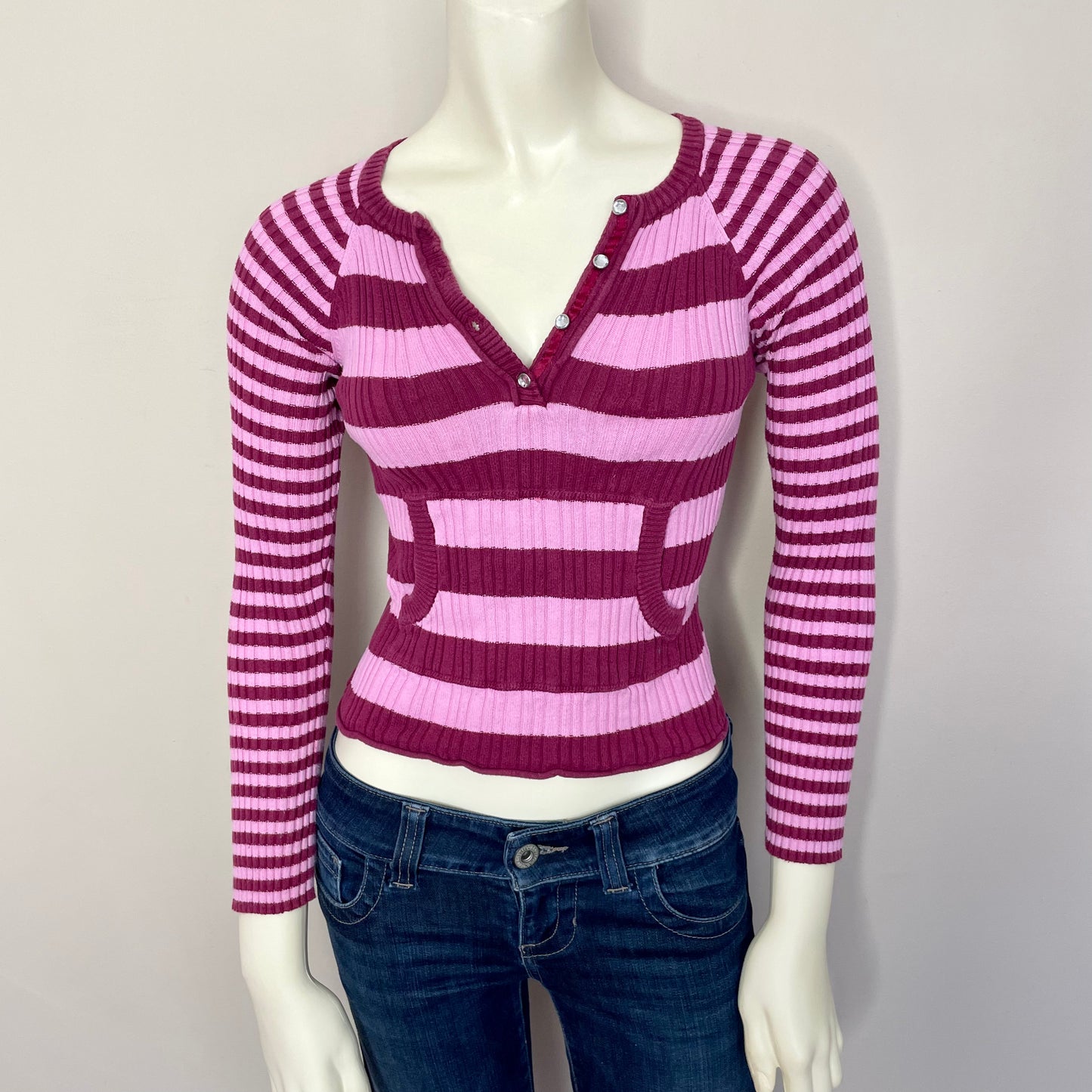 y2k pink striped sweater fits XXS