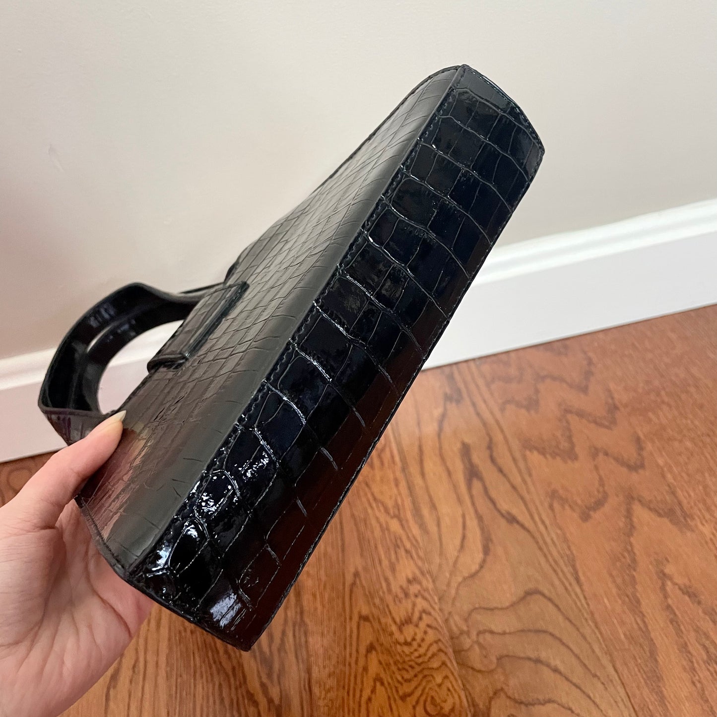 guess black faux crocodile bag