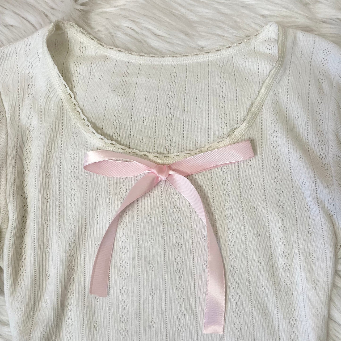 m&s white pointelle bow top S