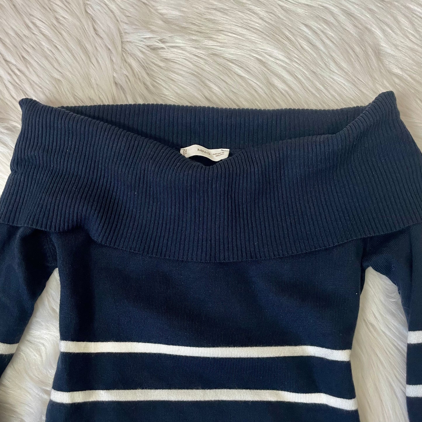 mango navy nautical stripe off shoulder sweater XS