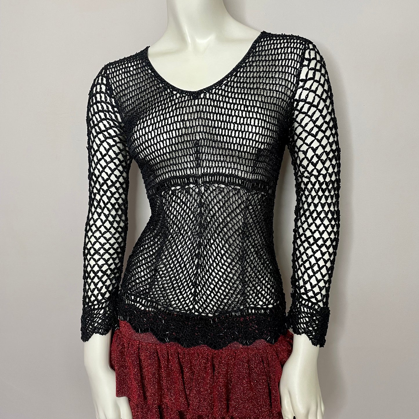 expensive black beaded babydoll sweater M