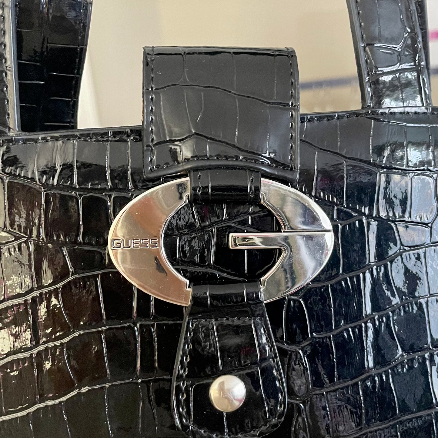 guess black faux crocodile bag