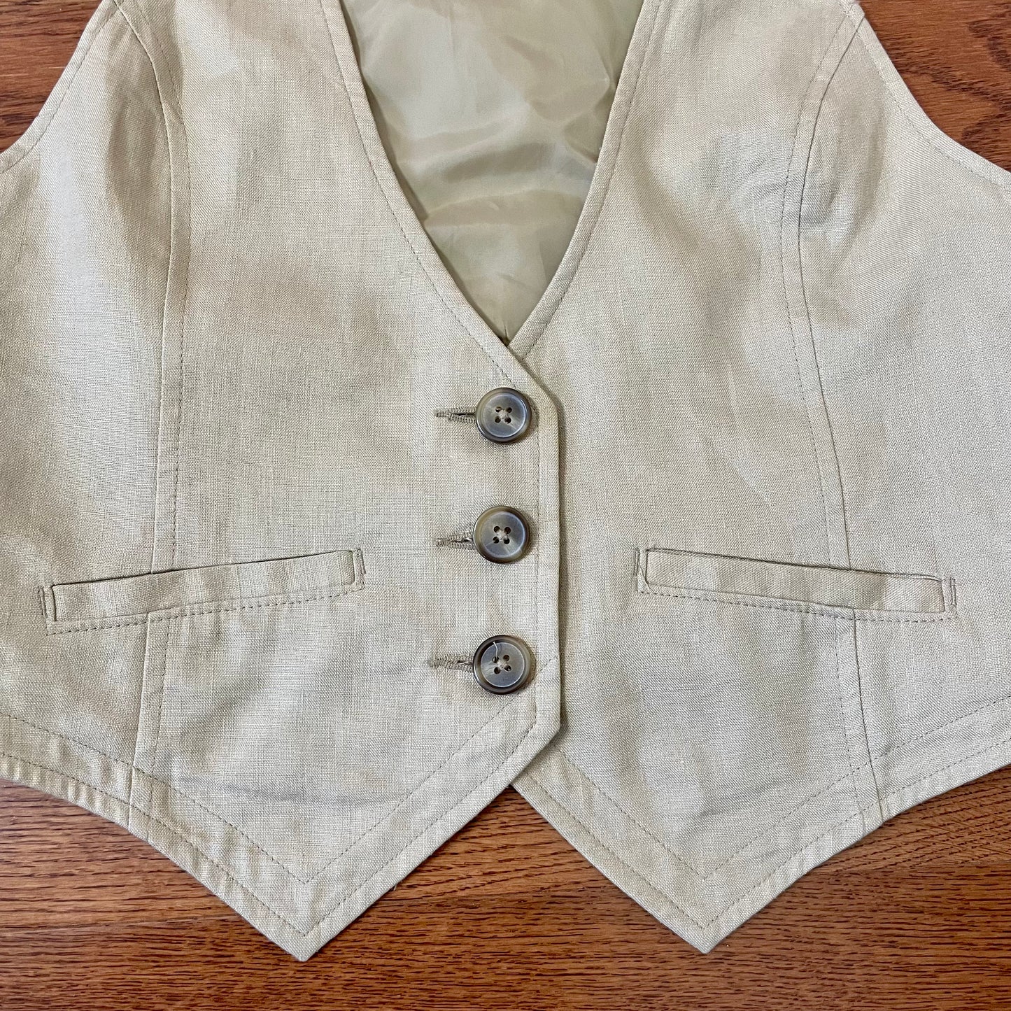 old navy tan linen vest M
