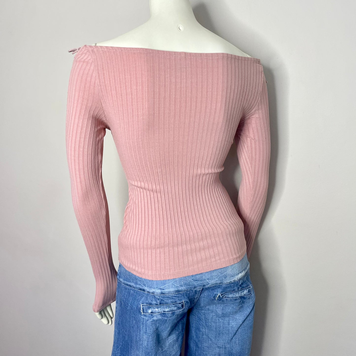 stradivarius pink off shoulder long sleeve top S