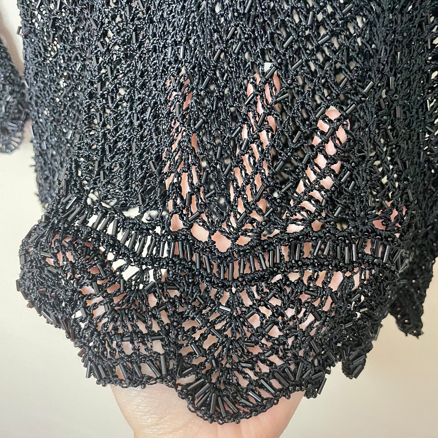 expensive black beaded babydoll sweater M