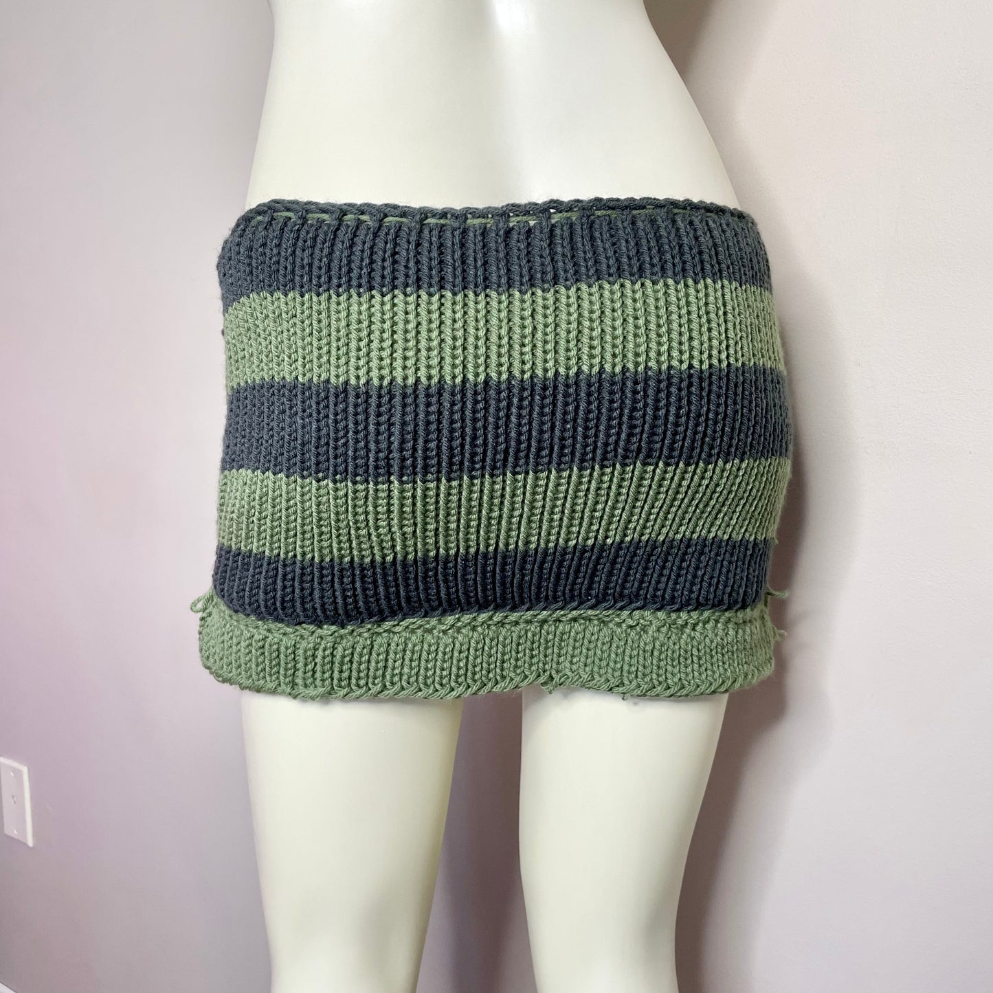 handmade green striped mini skirt XS