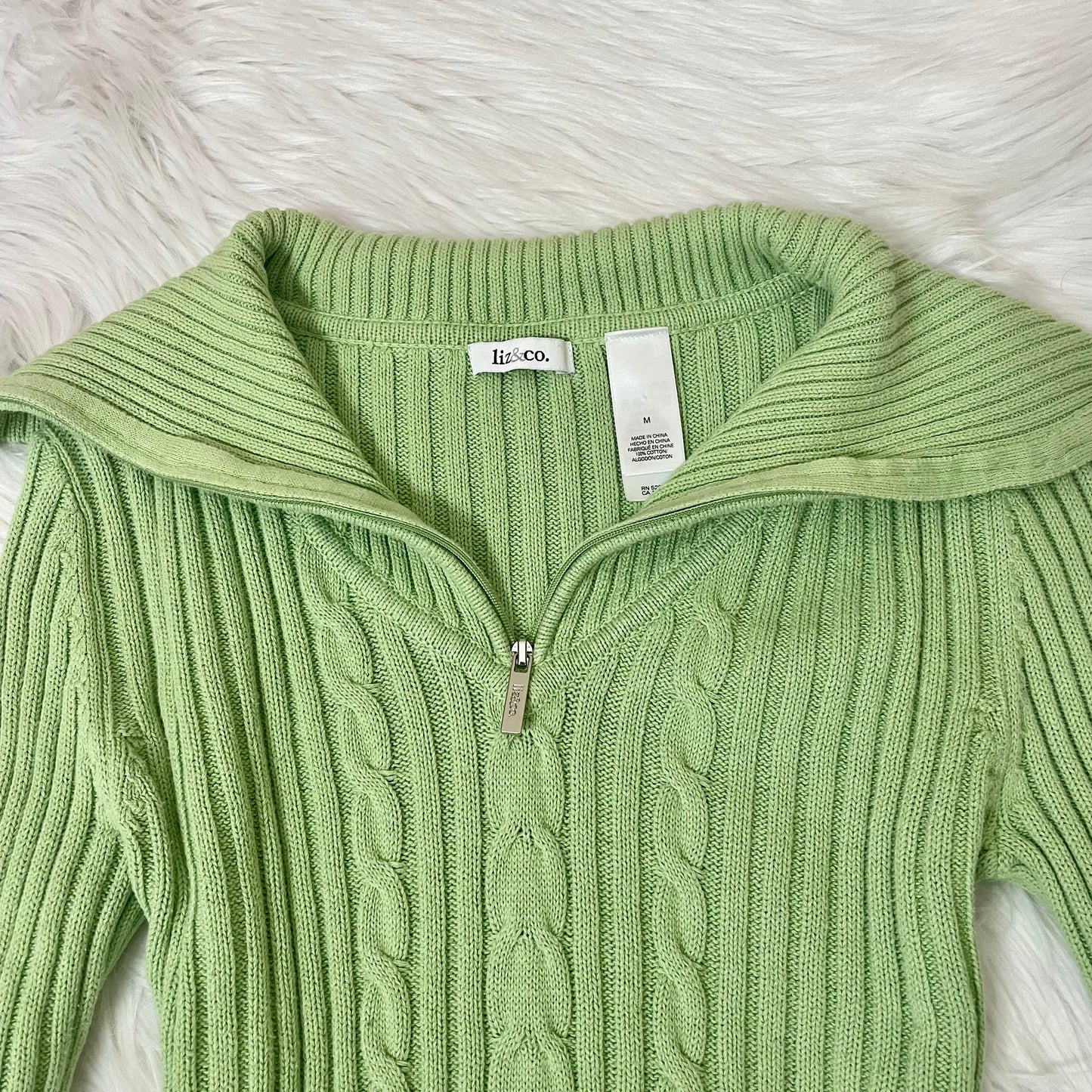 liz claiborne mint green fold over neckline sweater M