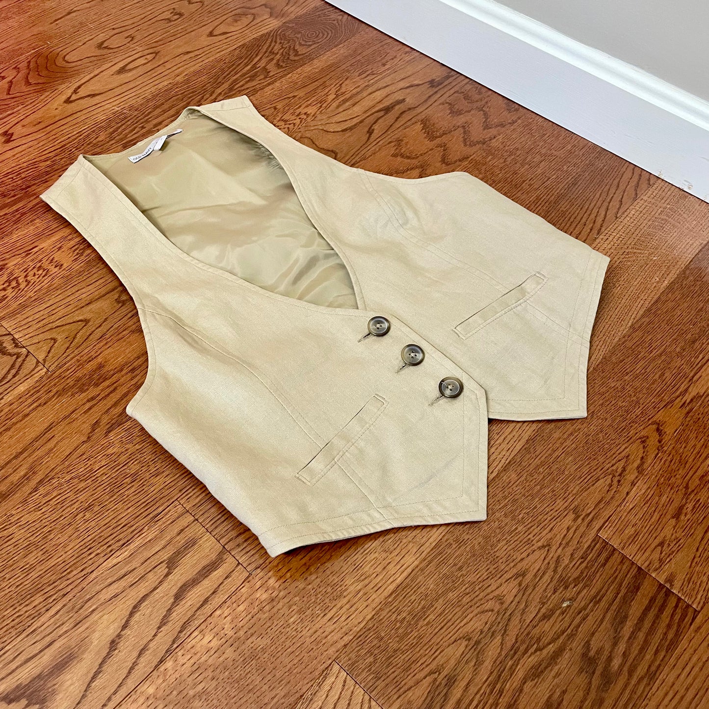 old navy tan linen vest M