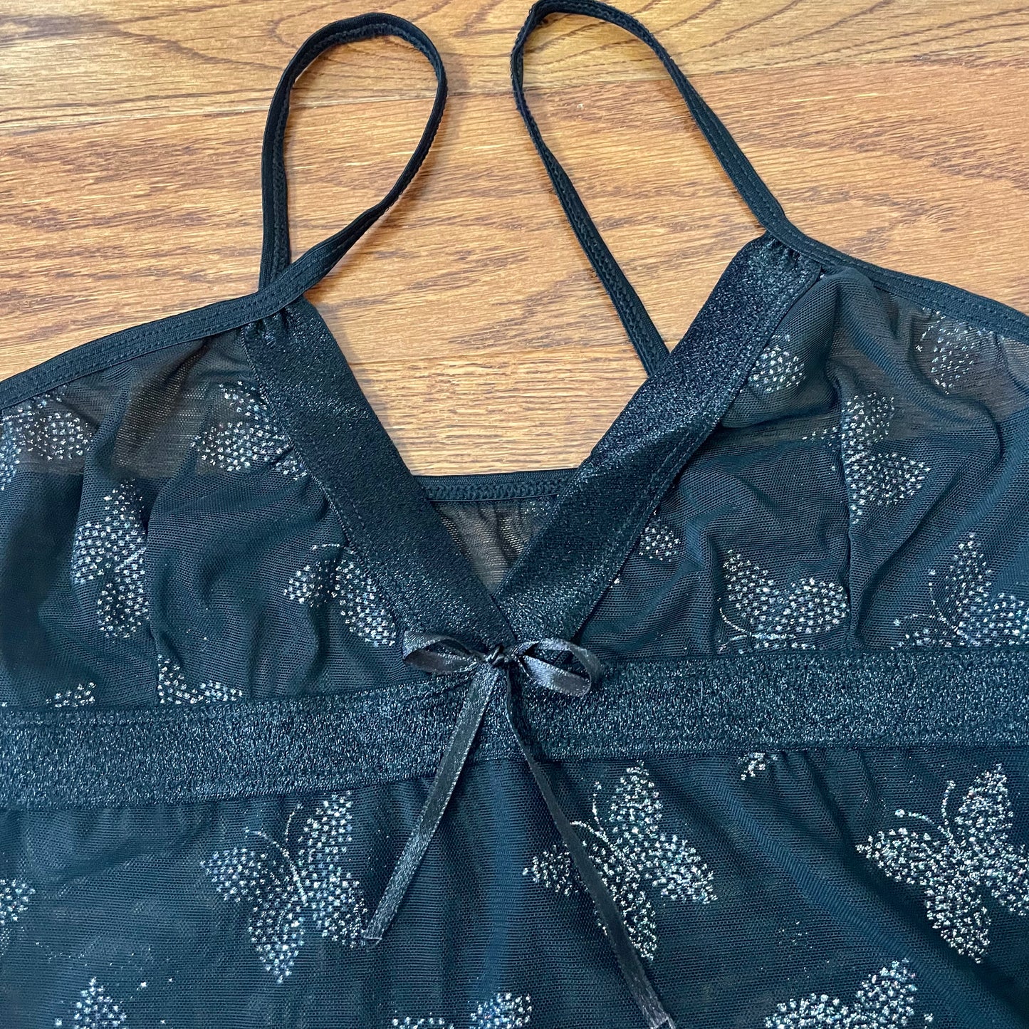 y2k black mesh babydoll sheer cami M