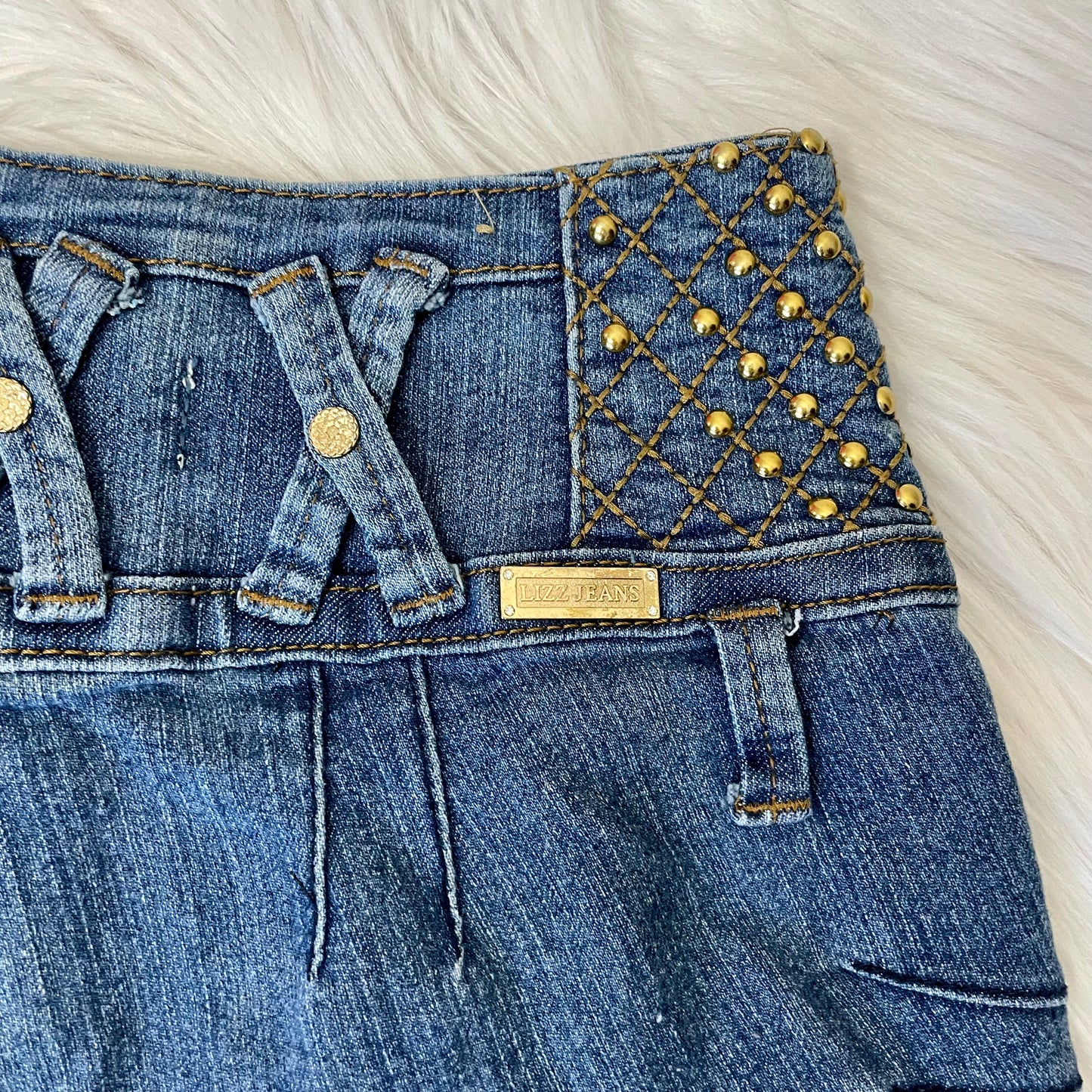 lizz jeans studded mini skirt XS