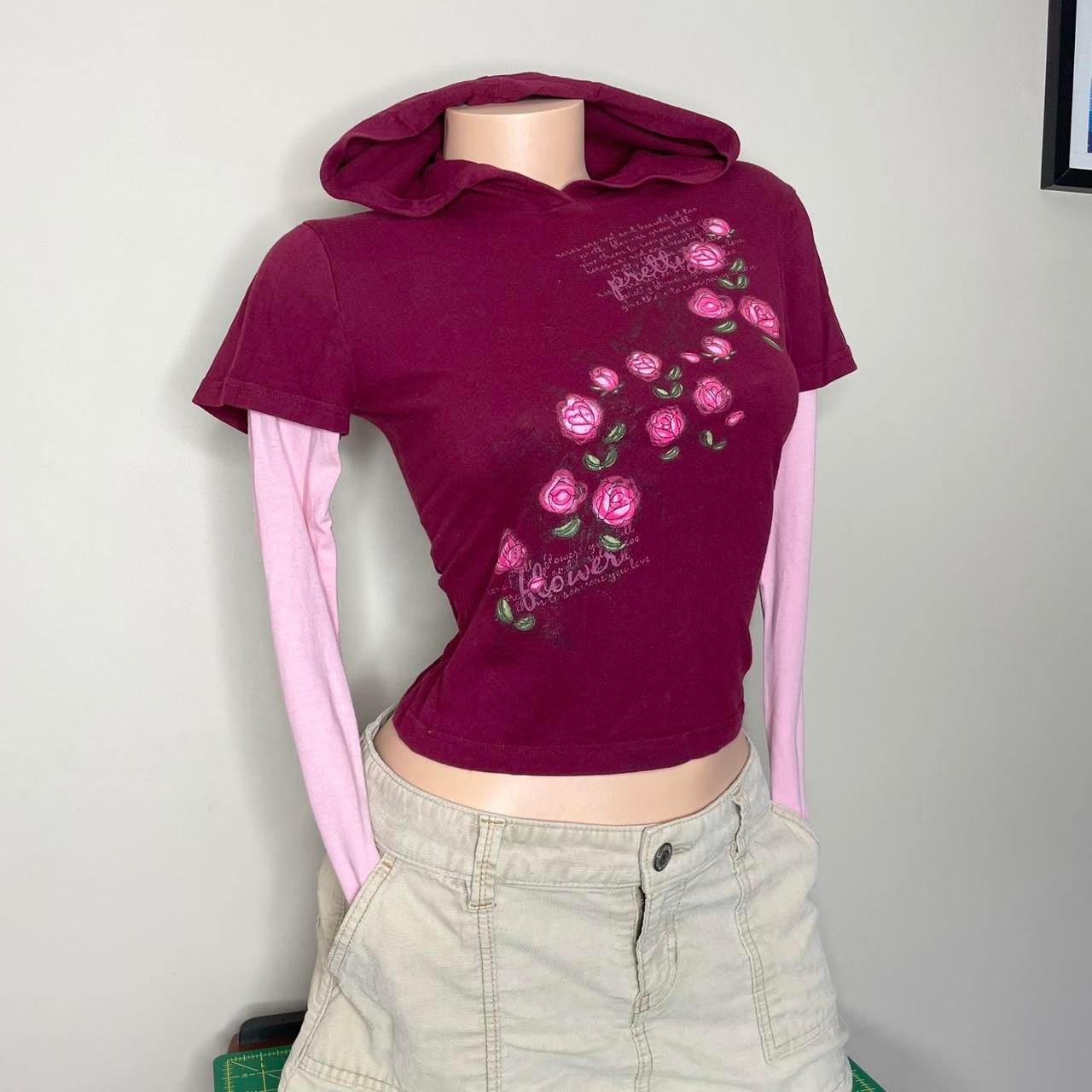so.. rose print hoodie top