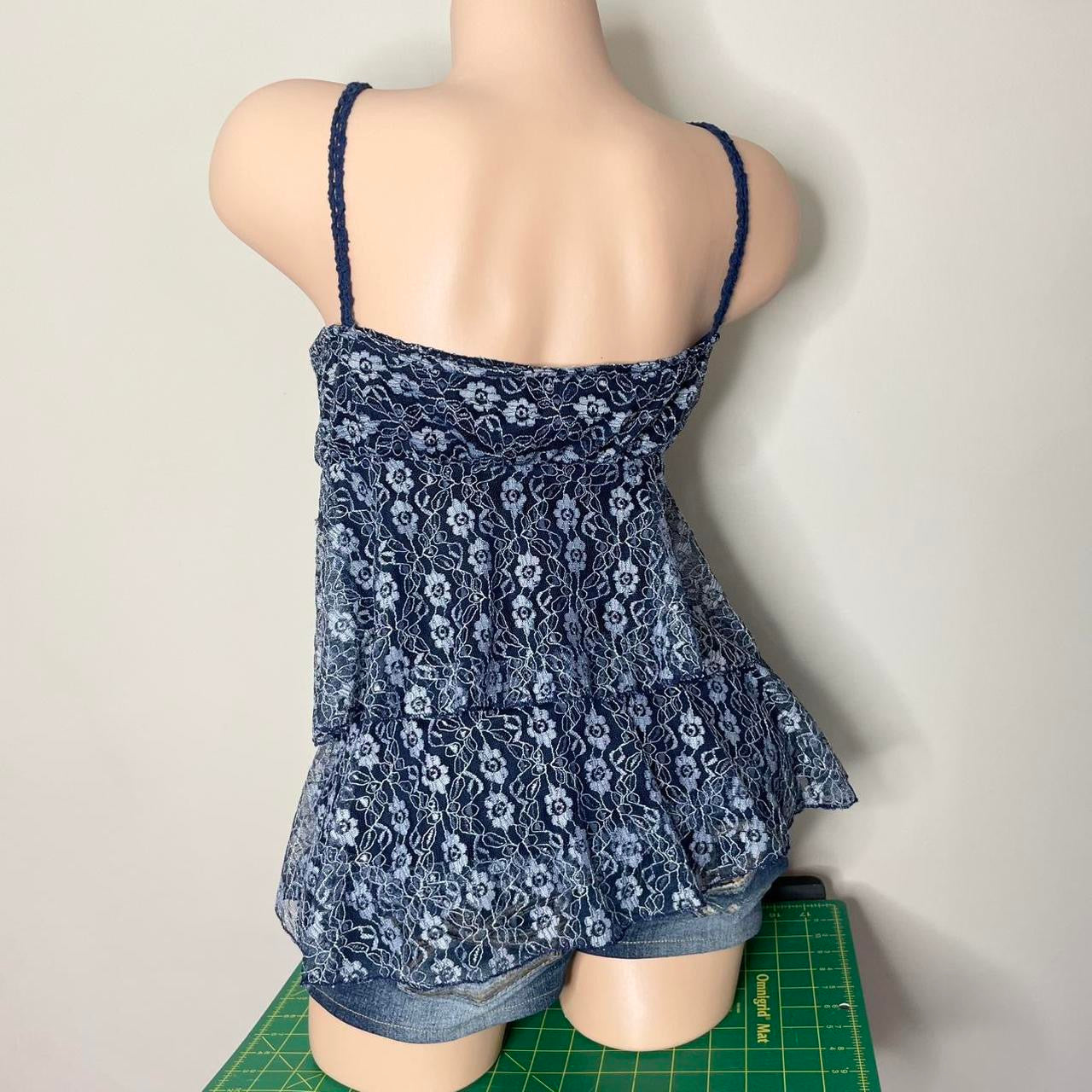 Y2K navy babydoll tiered tank top with flowers