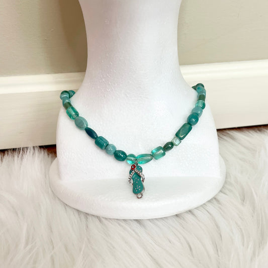 handmade tropical green beaded necklace