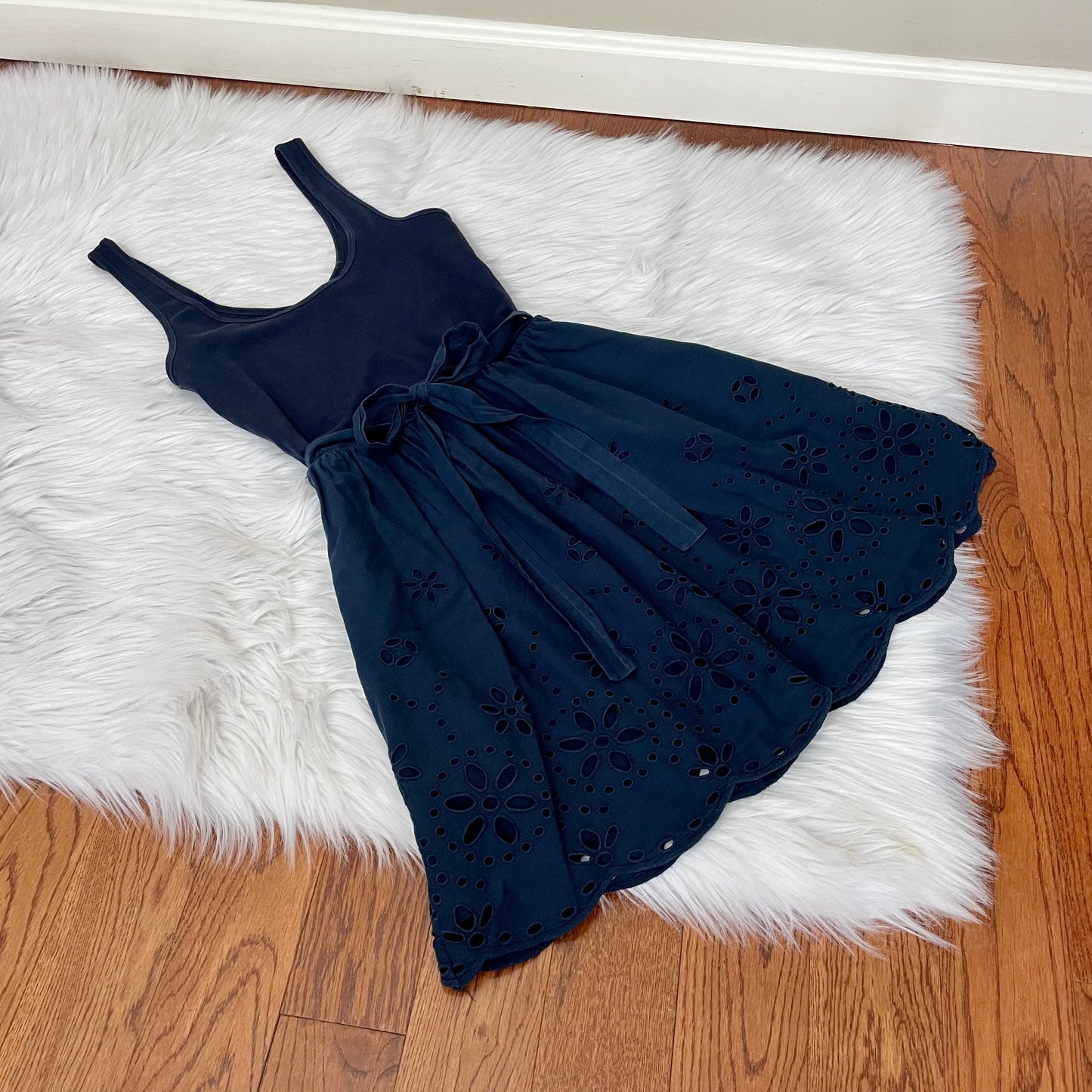 mango navy eyelet babydoll summer dress S
