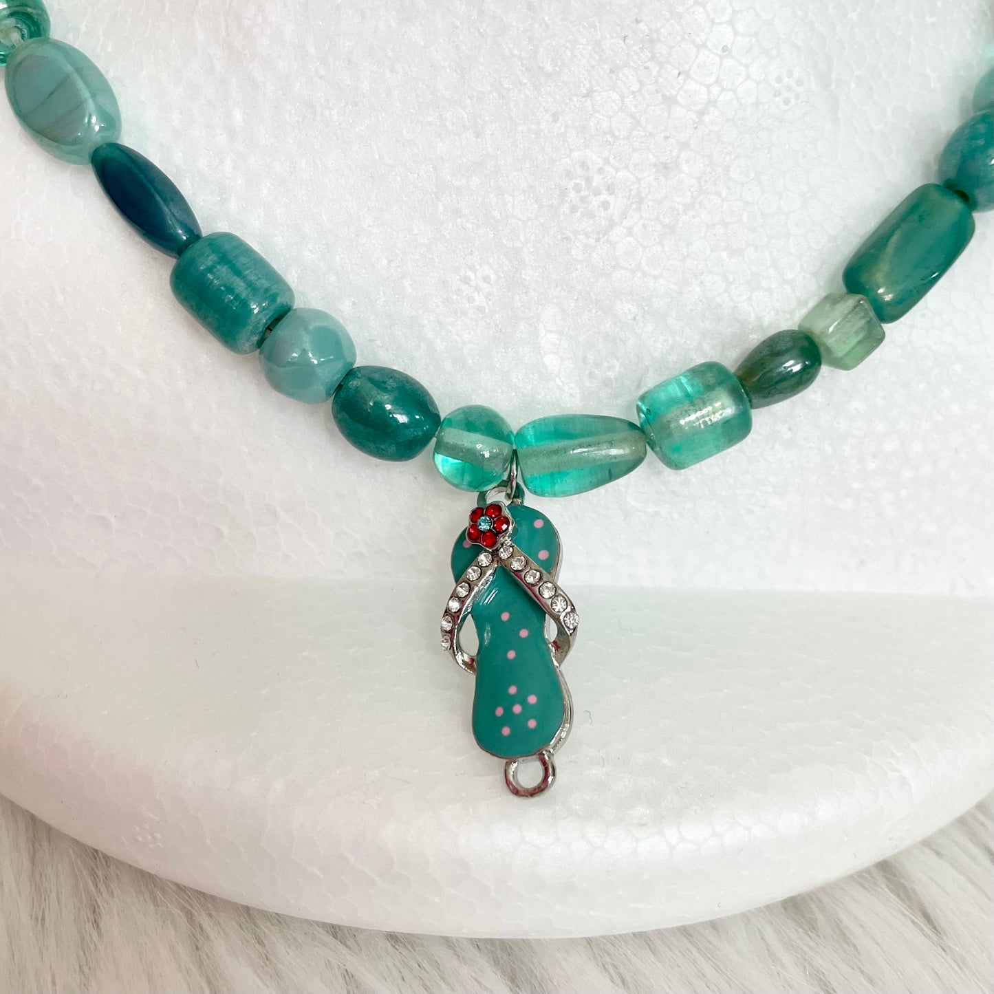 handmade tropical green beaded necklace