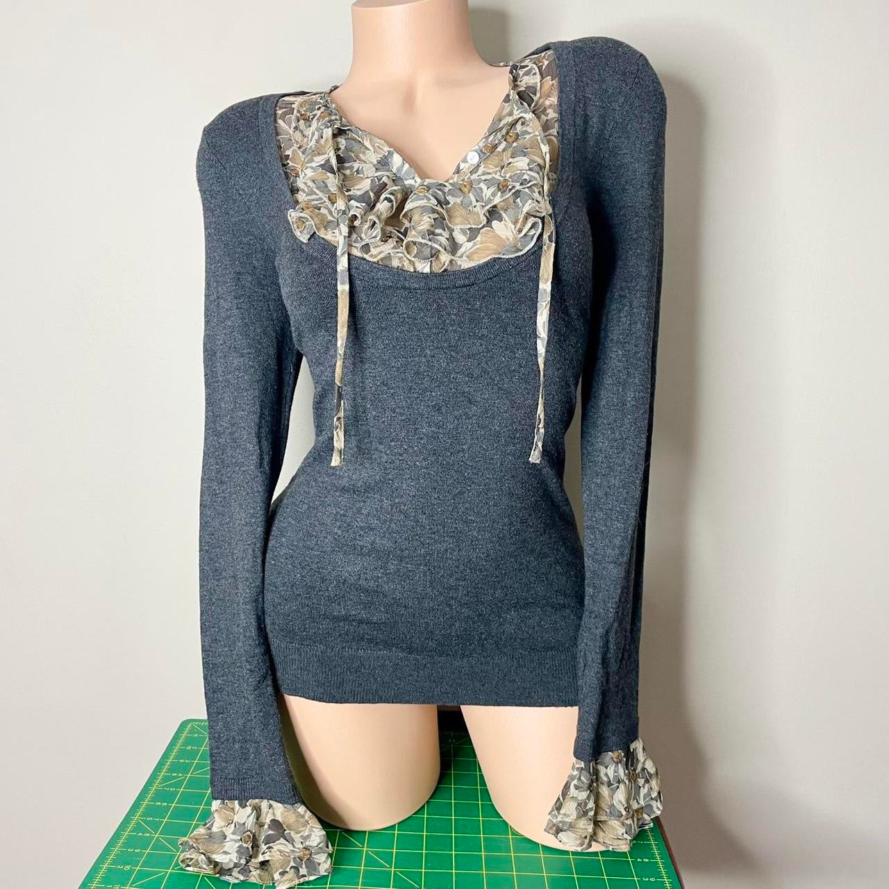 loft gray layered tie neck sweater