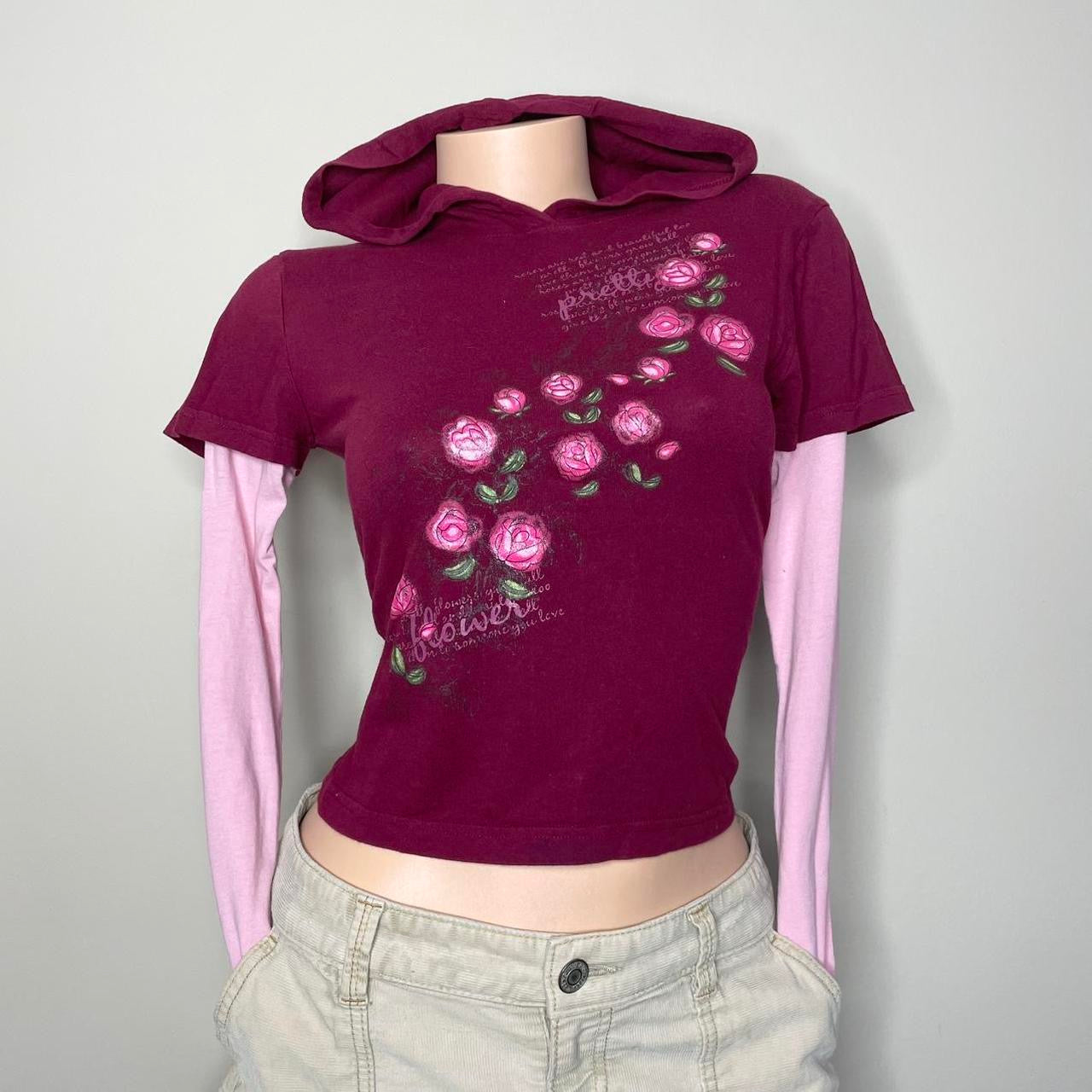 so.. rose print hoodie top