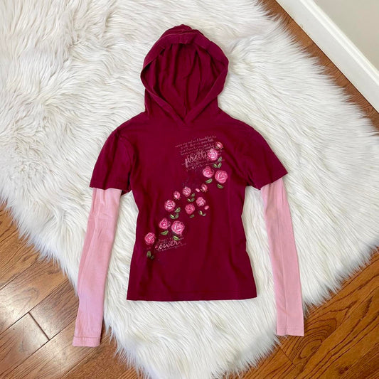so.. rose print hoodie top