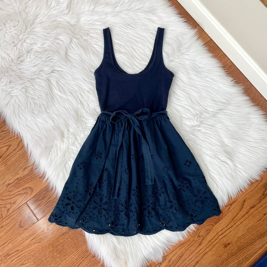 mango navy eyelet babydoll summer dress S